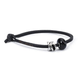 Black Single Leather Bracelet with Black Onyx and Sterling Silver Bead