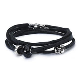 Leather Bracelet Black with Black Onyx and Sterling Silver Beads