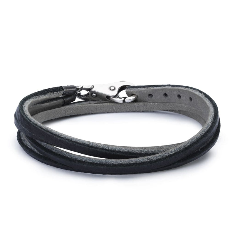 Leather Bracelet Black/Grey with Black Onyx and Sterling Silver Bead