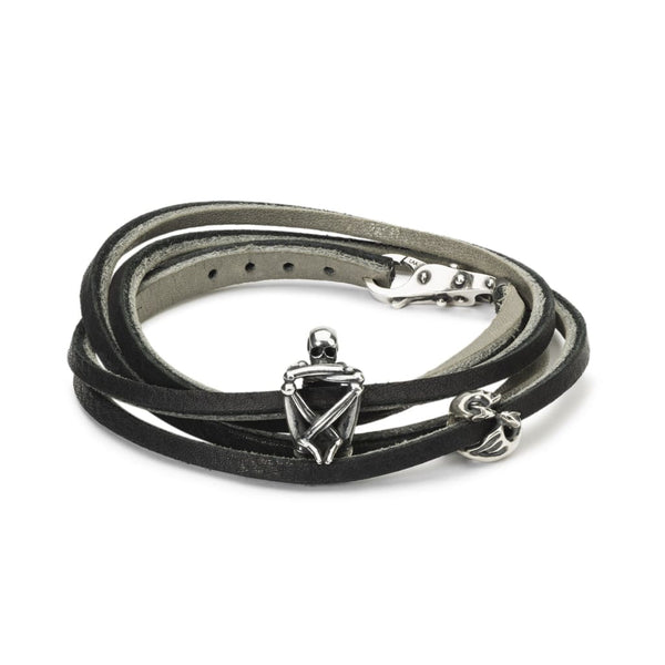 Leather Bracelet Black/Grey with Sterling Silver Beads