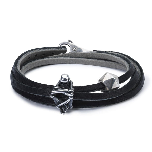 Leather Bracelet Black/Grey with Sterling Silver Beads and Clasp