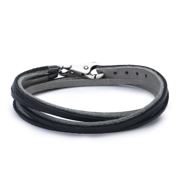 Leather Bracelet Black/Grey with Sterling Silver Plain Clasp