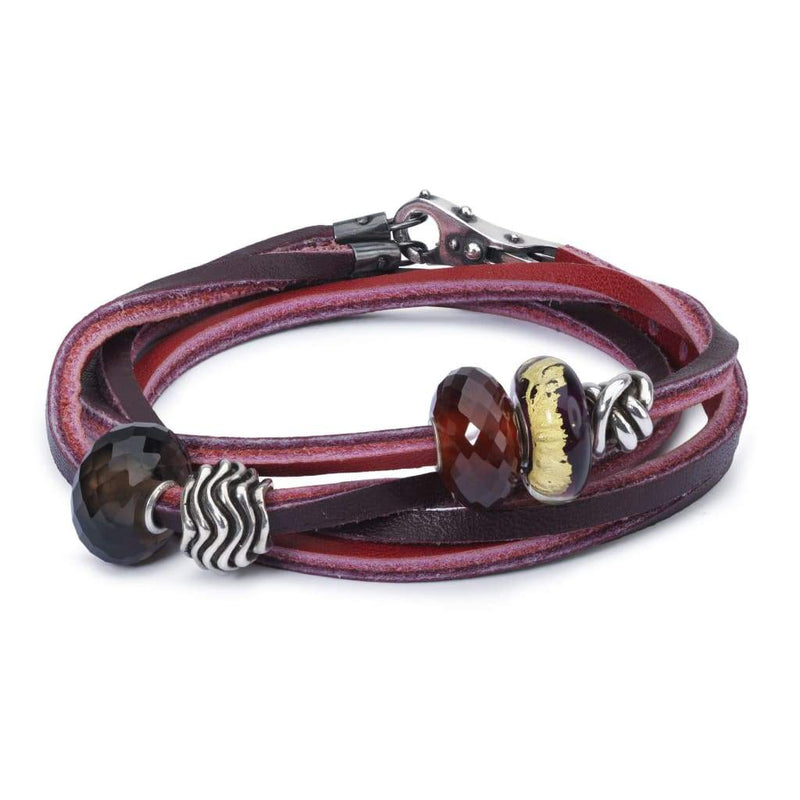 Leather Bracelet, Red/Bordeaux with Gemstones, Glass and Sterling Silver Beads