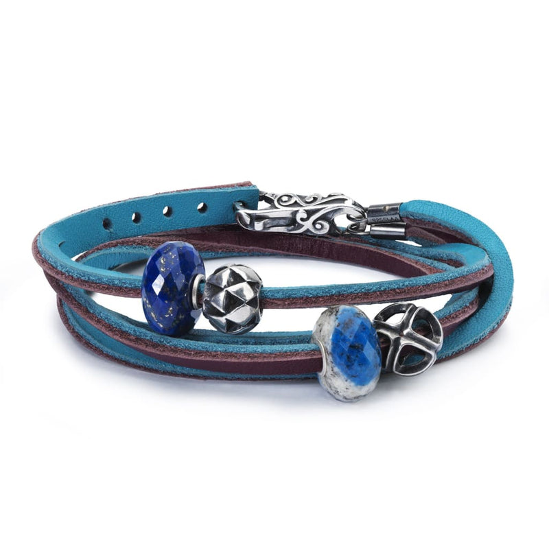 Leather Bracelet Turquoise/Plum with Gemstones and Sterling Silver Beads
