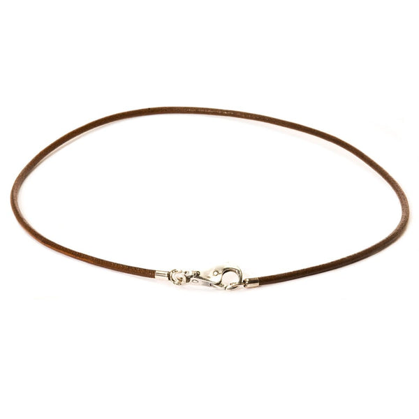 Leather Necklace, Brown, with Plain Clasp