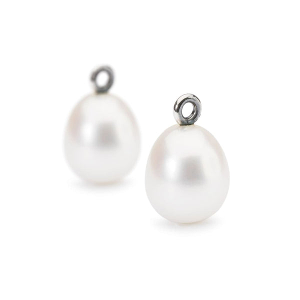 White Pearl Oval Drops with Silver Hooks