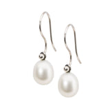 White Pearl Oval Drops with Silver Hooks